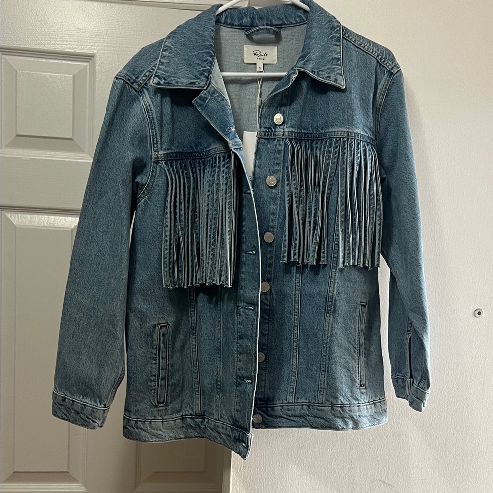 Rails Denim Jacket with Chest Fringe in Blue